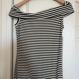 Striped One-Shoulder Black and White Dress